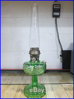 Aladdin Nu Type Model B, Mantle Lamp Co, Emerald Green Filigree Stem Oil Lamp