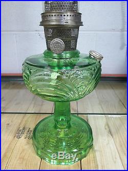 Aladdin Nu Type Model B, Mantle Lamp Co, Emerald Green Filigree Stem Oil Lamp