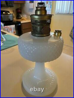 Aladdin Nu-Type Model B White Diamond Quilt Moonstone Kerosene Oil Lamp