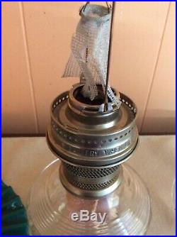 Aladdin Oil Kerosene Lamp #23 with Glass Chimney And Green Accent