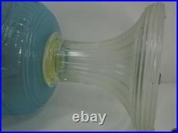 Aladdin Oil Lamp 1997 light blue font clear stem Short Lincoln Drape Burner 23