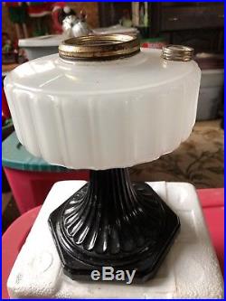Aladdin Oil Lamp Black and White Moonstone Glass Corinthian light No Damage