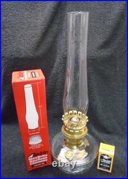 Aladdin Oil Lamp Clear Shelf Font 23 Brass Burner New Wick and Heelless Chimney