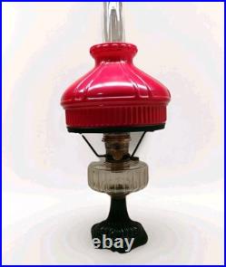 Aladdin Oil Lamp Corinthian B-104 Black Glass Foot Clear Font 1936 & Red Shade