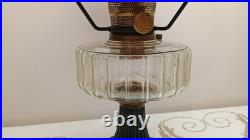 Aladdin Oil Lamp Corinthian B-104 Black Glass Foot Clear Font 1936 & Red Shade