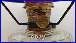 Aladdin Oil Lamp Corinthian B-104 Black Glass Foot Clear Font 1936 & Red Shade