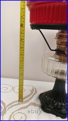 Aladdin Oil Lamp Corinthian B-104 Black Glass Foot Clear Font 1936 & Red Shade