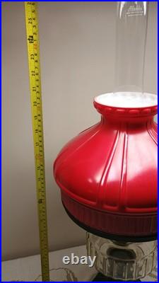 Aladdin Oil Lamp Corinthian B-104 Black Glass Foot Clear Font 1936 & Red Shade