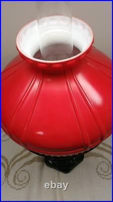 Aladdin Oil Lamp Corinthian B-104 Black Glass Foot Clear Font 1936 & Red Shade