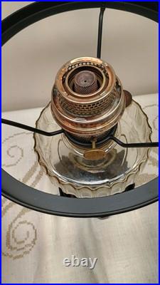 Aladdin Oil Lamp Corinthian B-104 Black Glass Foot Clear Font 1936 & Red Shade