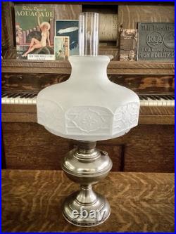 Aladdin Oil Lamp, Frosted Glass Shade Nickel Brass Vintage Old Antique