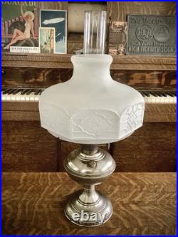 Aladdin Oil Lamp, Frosted Glass Shade Nickel Brass Vintage Old Antique