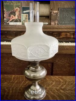 Aladdin Oil Lamp, Frosted Glass Shade Nickel Brass Vintage Old Antique