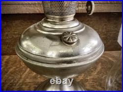Aladdin Oil Lamp, Frosted Glass Shade Nickel Brass Vintage Old Antique