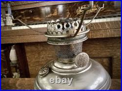 Aladdin Oil Lamp, Frosted Glass Shade Nickel Brass Vintage Old Antique