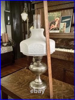 Aladdin Oil Lamp, Frosted Glass Shade Nickel Brass Vintage Old Antique