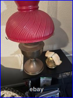 Aladdin Oil Lamp Hurricane with Red Swirl Glass Shade, Clear Chimney, 23 Burner