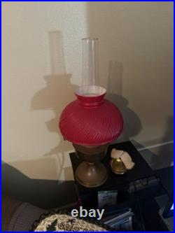 Aladdin Oil Lamp Hurricane with Red Swirl Glass Shade, Clear Chimney, 23 Burner
