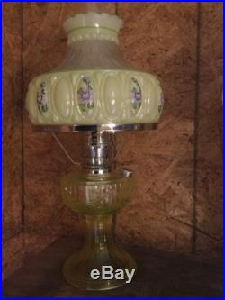 Aladdin Oil Lamp Lincoln Short Drape Complete Yellow Vaseline Glass 23 Burner