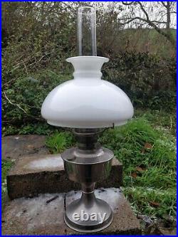 Aladdin Oil Lamp, Opaline White Shade original Glass Chimney, burner 21 C
