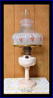 Aladdin Oil Lamp Pink Rose Glass Shade Floral Pattern Knob Control M751