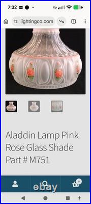 Aladdin Oil Lamp Pink Rose Glass Shade Floral Pattern Knob Control M751