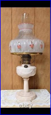 Aladdin Oil Lamp Pink Rose Glass Shade Floral Pattern Knob Control M751