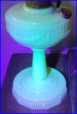 Aladdin Oil Lamp Pre-War Alacite Uranium Glass Body B-75 Tall Lincoln Drape VTG
