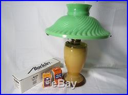 Aladdin Oil Lamp Tall Butterscotch Alpha Art Glass withGreen Swirl Shade Model 12