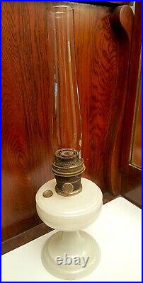 Aladdin Oil Lamp Vintage 1940's White Glass Simplicity B Burner with Chimney Rare