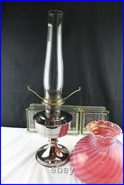 Aladdin Oil Lantern/Lamp # 23 Nickel/Chrome Finish Cranberry Opalescent Swirl St
