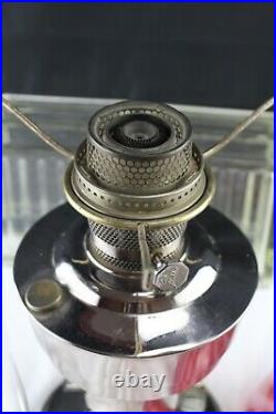Aladdin Oil Lantern/Lamp # 23 Nickel/Chrome Finish Cranberry Opalescent Swirl St