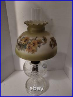 Aladdin Oil Table Lamp Green Crystal Glass Floral Shade Kerosene Stand Collec