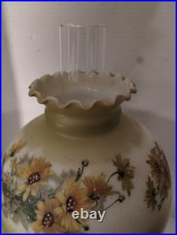 Aladdin Oil Table Lamp Green Crystal Glass Floral Shade Kerosene Stand Collec