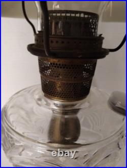 Aladdin Oil Table Lamp Green Crystal Glass Floral Shade Kerosene Stand Collec