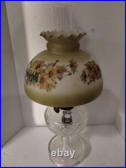 Aladdin Oil Table Lamp Green Crystal Glass Floral Shade Kerosene Stand Collec