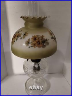 Aladdin Oil Table Lamp Green Crystal Glass Floral Shade Kerosene Stand Collec