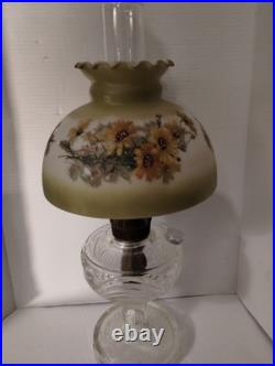 Aladdin Oil Table Lamp Green Crystal Glass Floral Shade Kerosene Stand Collec