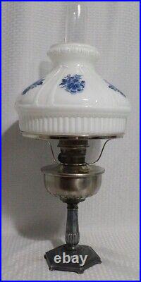 Aladdin Oriental B133 Silver 1935 Oil Table Lamp With Blue Flowers