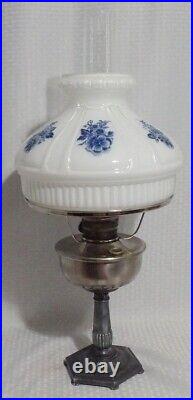 Aladdin Oriental B133 Silver 1935 Oil Table Lamp With Blue Flowers