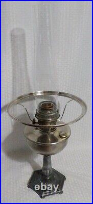 Aladdin Oriental B133 Silver 1935 Oil Table Lamp With Blue Flowers