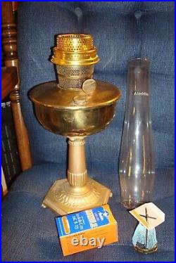 Aladdin Orientale All Metal Oil Lamp Model B Burner Brass Font, Globe, Mantle
