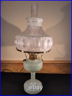 Aladdin Pastel Green Glass Simplicity Electric Kerosene Oil Lamp B29 Pink Flower