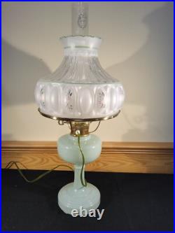 Aladdin Pastel Green Glass Simplicity Electric Kerosene Oil Lamp B29 Pink Flower