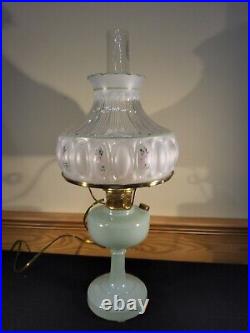 Aladdin Pastel Green Glass Simplicity Electric Kerosene Oil Lamp B29 Pink Flower