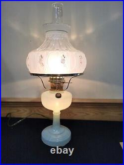 Aladdin Pastel Green Glass Simplicity Electric Kerosene Oil Lamp B29 Pink Flower