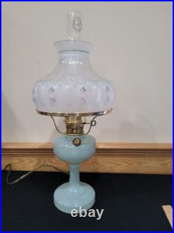 Aladdin Pastel Green Glass Simplicity Electric Kerosene Oil Lamp B29 Pink Flower