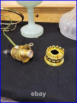 Aladdin Pastel Green Glass Simplicity Electric Kerosene Oil Lamp B29 Pink Flower