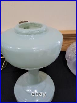 Aladdin Pastel Green Glass Simplicity Electric Kerosene Oil Lamp B29 Pink Flower