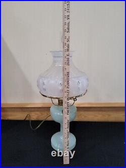 Aladdin Pastel Green Glass Simplicity Electric Kerosene Oil Lamp B29 Pink Flower